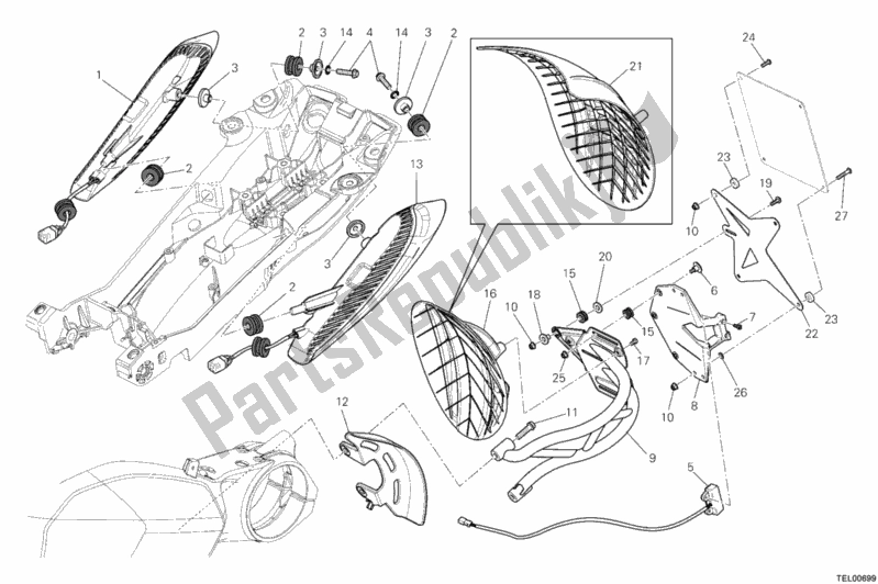 Tutte le parti per il Portatarga - Fanale Posteriore del Ducati Diavel Carbon 1200 2012